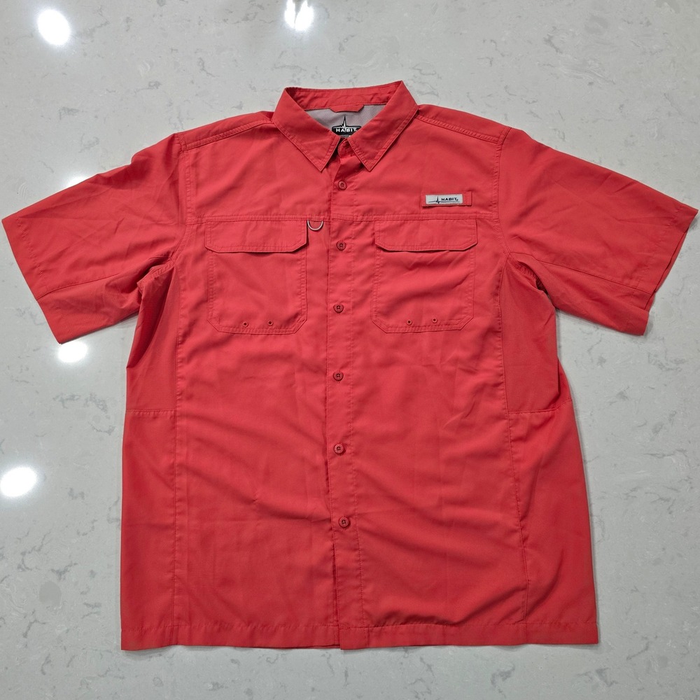 Habit Mens Short Sleeve Fishing Shirt Spiced Coral UPF Solar Factor L TS10613
